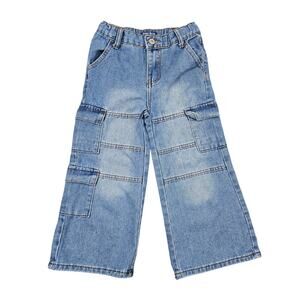 SOHO BLUE DENIM GIRLS’ WIDE‑LEG CARGO JEANS – SIZE 6X – LIGHT BLUE WASH